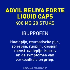 Outlet Advil Reliva Forte Liquid-Caps 400 mg Ibuprofen voor Pijn en Koorts 20 stuks