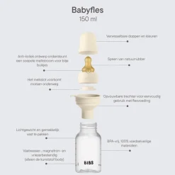 Hot Bibs Babyfles 150 ML Ivory met Latex speen en opvouwbaar trechtertje
