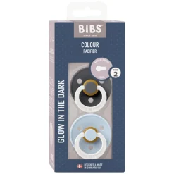 Online Bibs Glow in the dark Fopspeen Two Pack Natuurlijk Rubber Iron/Baby Blue Maat 2