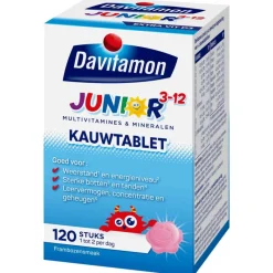 Clearance Davitamon Junior 3+ Multivitamine Kinderen Frambozensmaak 120 Kauwvitamines