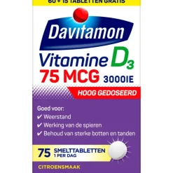 Hot Davitamon Vitamine D3 75 mcg Smelttabletten 60+15 stuks