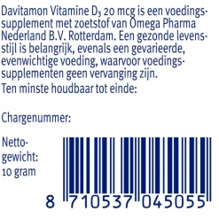 Best Davitamon Vitamine D3 20 mcg Smelttabletten 60+15 stuks