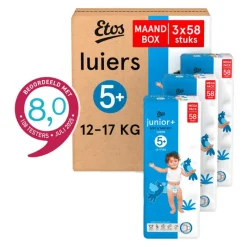 Discount Etos Luiers Junior+ Maat 5+ 12-17 kg Maandbox 174 stuks
