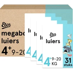 Online Etos Woezel & Pip Luiers Maxi+ Maat 4 9-20 kg Megabox 4x31 stuks