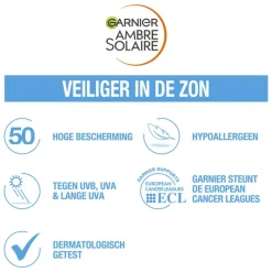 Hot Garnier Ambre Solaire Over Make-up Super UV Mist SPF50 met Glycerine, Vitamine E en Hyaluronzuur 75ml