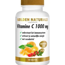 Golden Naturals Vitamine C 1000 mg met rozenbottel 180 vegan tabletten
