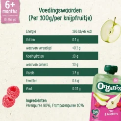 Outlet Organix Bio Knijpfruit Peer, Framboos