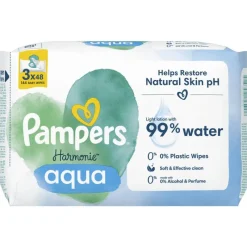 Outlet Pampers Harmonie Aqua Billendoekjes 0% Plastic 3x48 Stuks