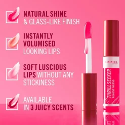 Discount Rimmel London Thrill Seeker Glassy Gloss Lipgloss 10 ML 150 Pink Candy