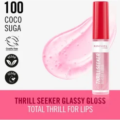 New Rimmel London Thrill Seeker Glassy Gloss Lipgloss 10 ML 100 Coco Suga